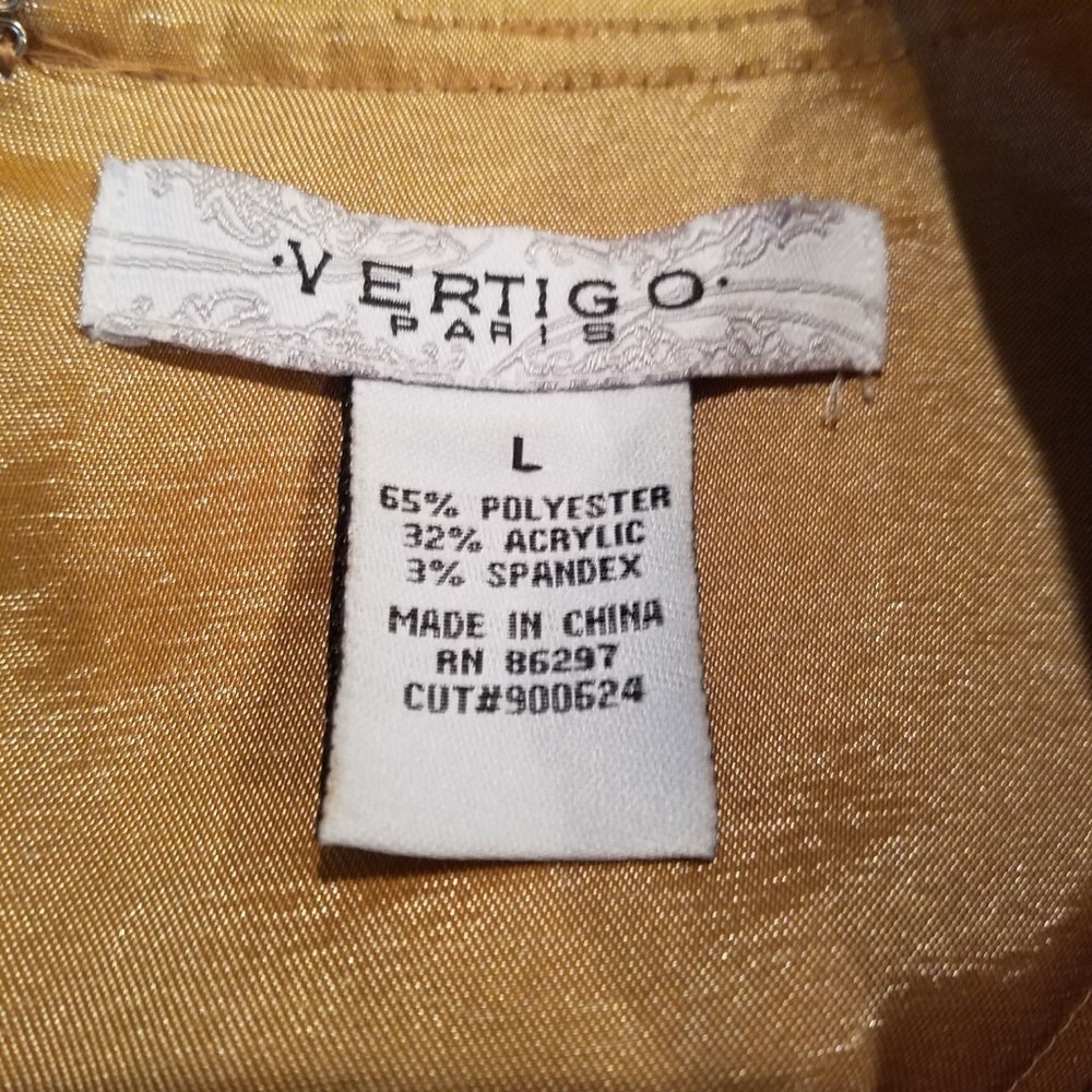 Vertigo Paris Gold Striped Colorblock Short Sleeve Shift Mini Dress – Size Large - Picture 5 of 6